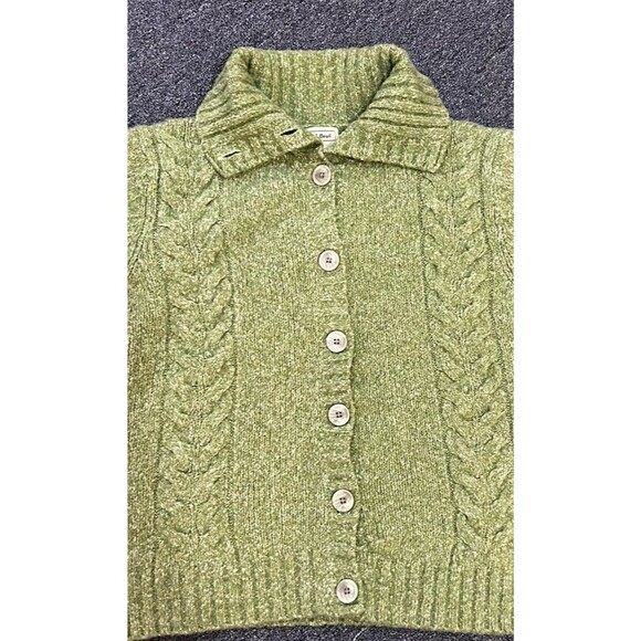 LL Bean Green Wool Blend Cardigan Sweater High Collar Size XL SHRUNK FITS LIKE M - Picture 3 of 8
